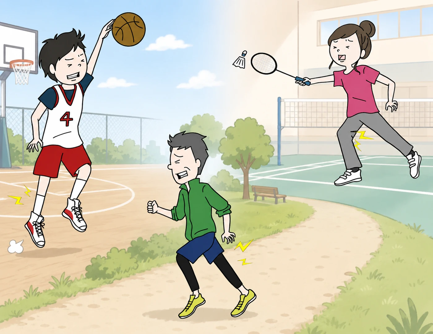スポーツ中の足の痛みに悩む方のイラスト